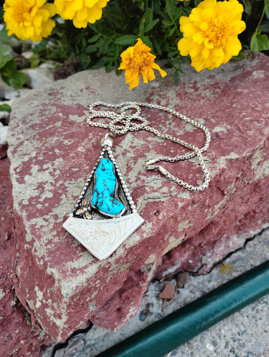 Turquoise with gold honeybee pendant