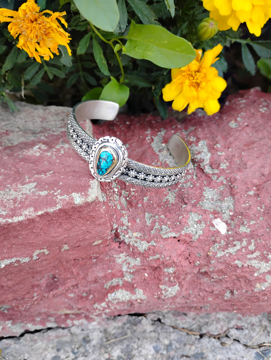 Turquoise and 18 karat Gold and Silver Bracelet