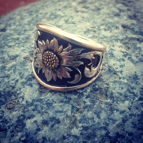 Gold and Sterling Silver Sunflower Ring