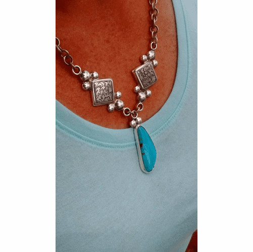 Silver Diamond and Turquoise Pendant